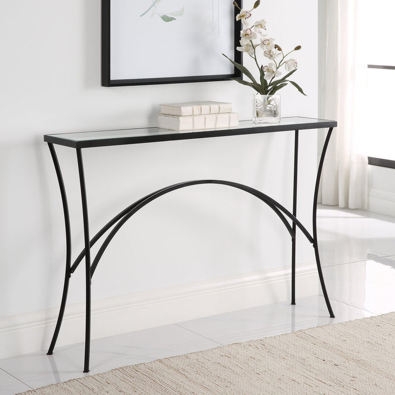 Console & Sofa Tables Alayna Black Metal & Glass Console Table 
