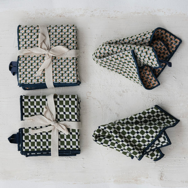 Kitchen Textiles Woven Cotton Dish Cloths with Stitched Edge, Set of 3 Tied with Cotton Tape, 2 Styles 