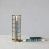 Candleholders Metal Taper Holder in Metal Cage with Glass Hurricane, Gold Finish 
