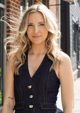 Lifestyle Wren Denim V-Neck Buttoned Vest Pleated Dress 