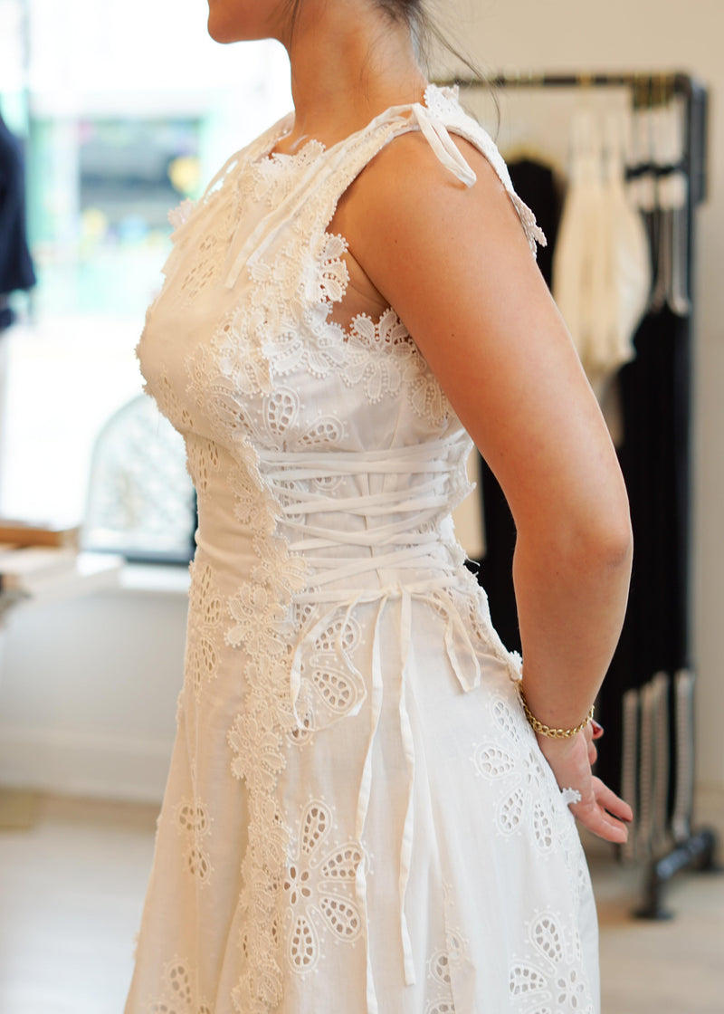 Luci Lace Corset Tie Dress | White