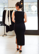 Sleeveless Rib-Knit Midi Dress With Contrast Trim