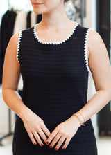 Sleeveless Rib-Knit Midi Dress With Contrast Trim
