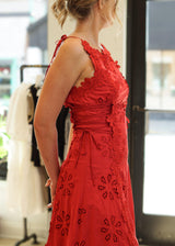 Lifestyle Luci Lace Corset Tie Midi Dress // Red 