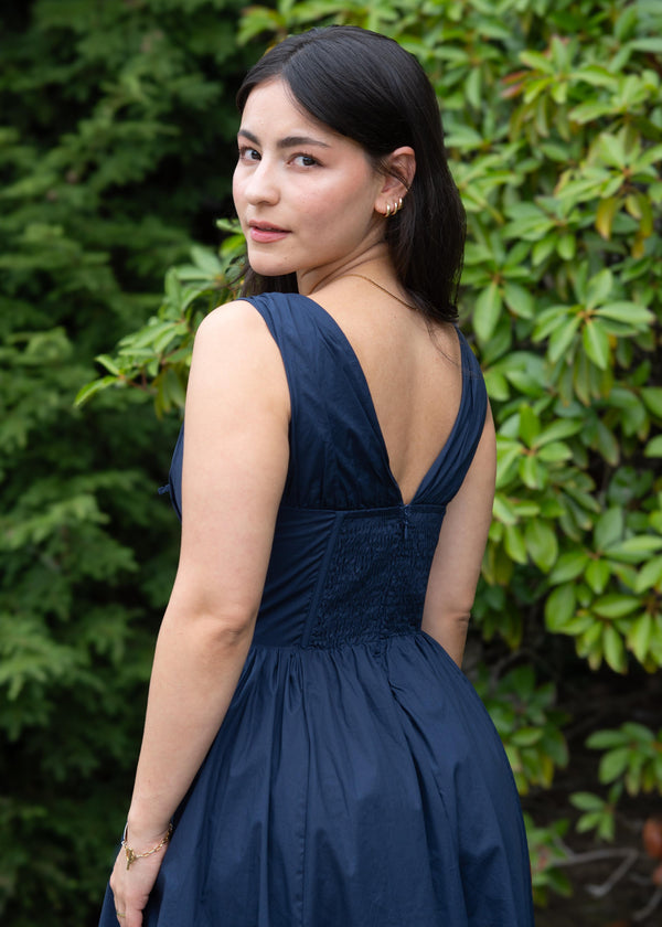 Lifestyle Shea Corset Cotton Navy Midi Dress 