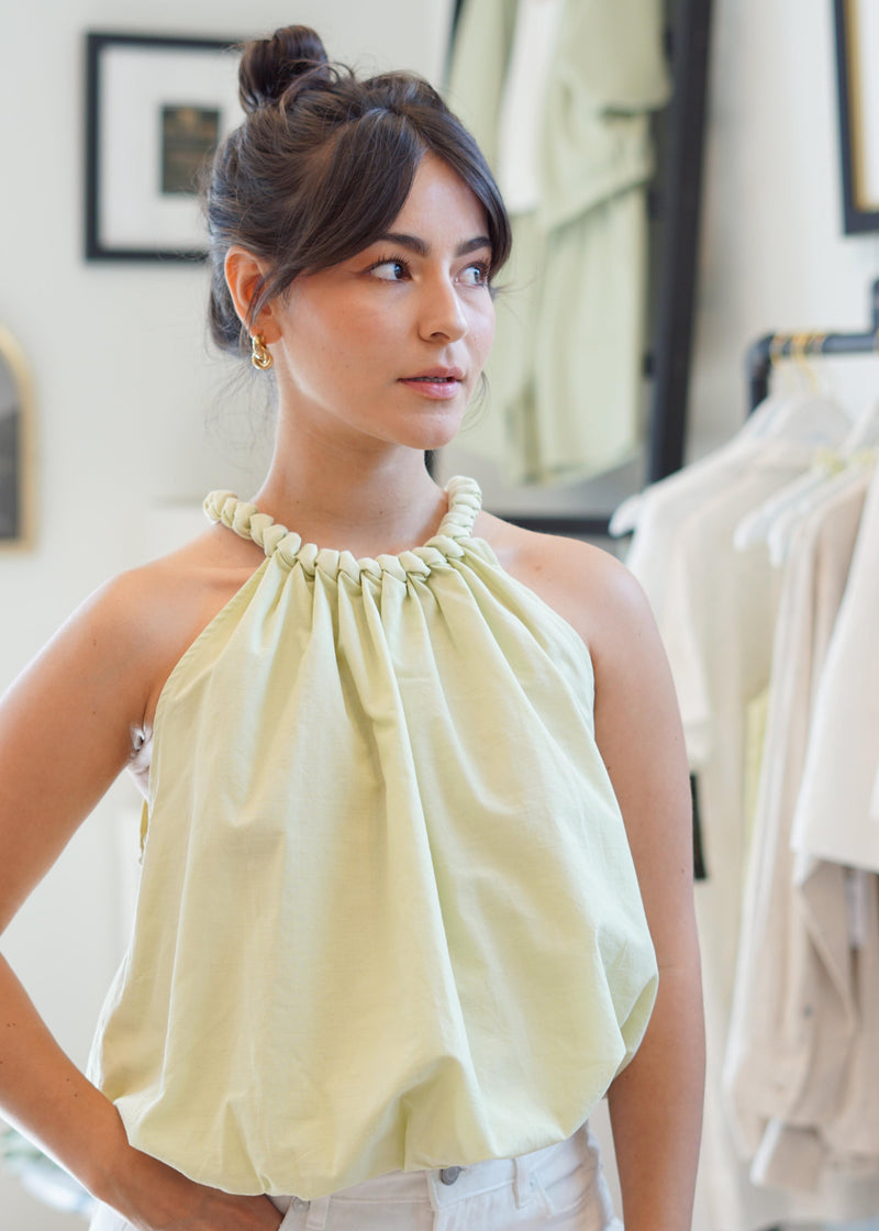 Lifestyle Linnea Citrus Bubble Hem Braided Halter Top 