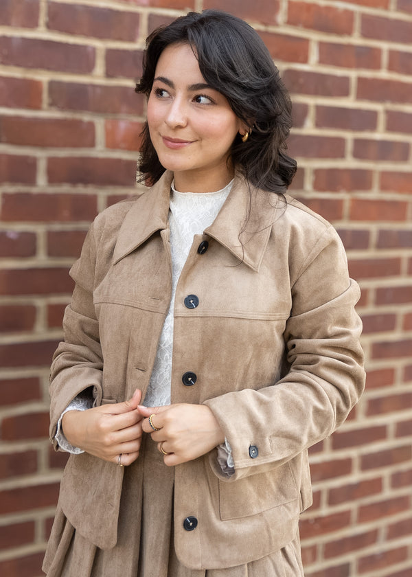 Junie Jacket - Vegan Suede Boxy // Tan