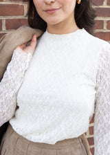 Anka Lace Mock Neck Long Sleeve Top // Ecru