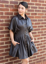 Button Down Pleated Dress // Brown