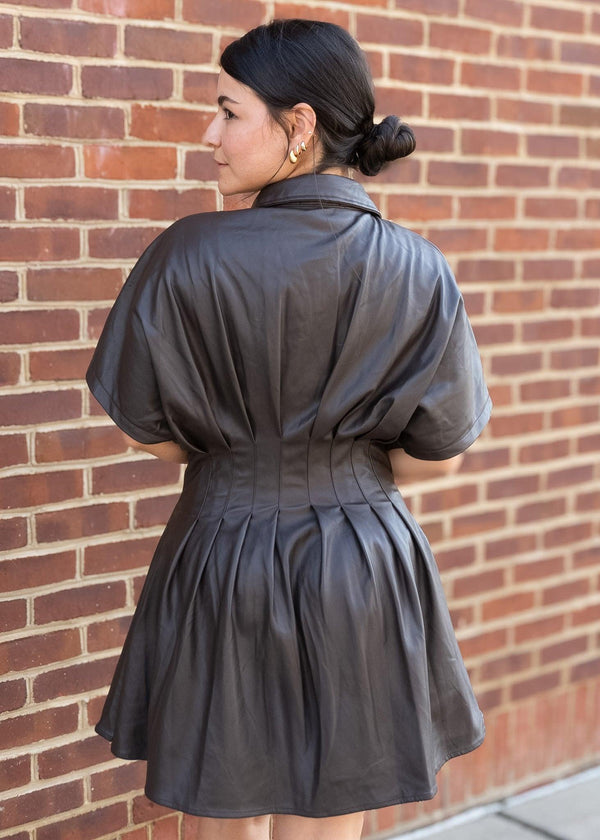 Button Down Pleated Dress // Brown