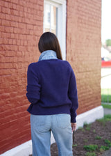 SWEATER JACKET W/ DENIM DTL // Navy