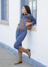 Della Denim & Faux Suede Slim Ankle Jean