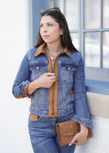 Lifestyle Della Denim and Faux Suede Zip Up Jacket 