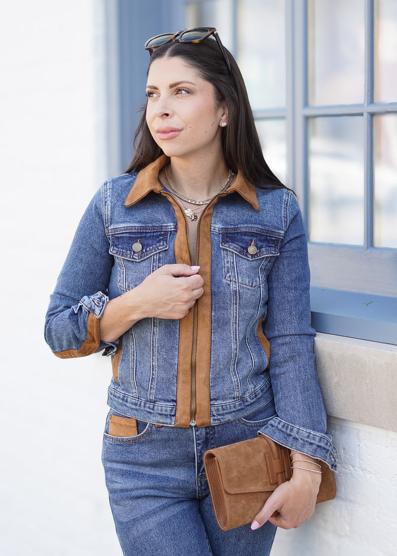 Lifestyle Della Denim and Faux Suede Zip Up Jacket 