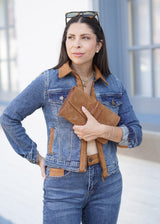 Della Denim & Faux Suede Slim Ankle Jean