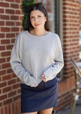 Rolled Hem Boxy Knit Top // Gray