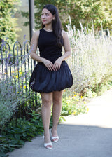 Lifestyle Brinley Mixed Media Bubble Hem Mini Dress // Black 