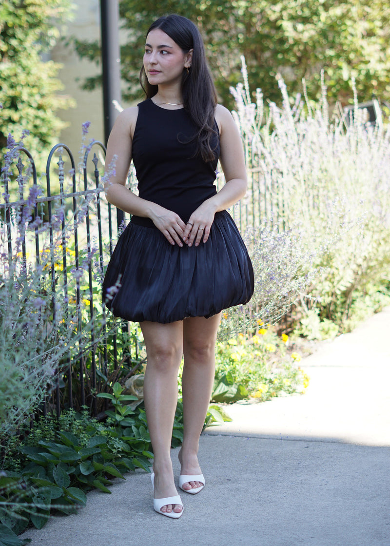 Lifestyle Brinley Mixed Media Bubble Hem Mini Dress // Black 