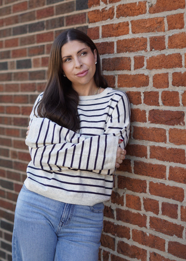 Lifestyle Sammy Crewneck Striped Skit Sweater // Brown 