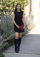 Lifestyle Carmen Padded Shoulder Faux Suede Dress // Black 