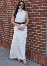 Nue 10/20 shoot: Odette Satin Belted Maxi Dress