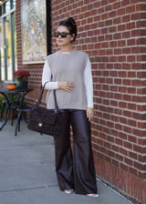 Nue 10/20 shoot: Mimi Textured Long Sleeve Top + Pippa Open Tie Back Sweater Vest + Celine Faux Leather Wide Leg Trouser + Medium Croc Suede Flap Bag