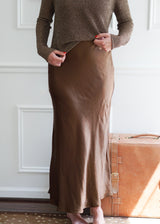 Lifestyle Gabrielle Espresso Satin Skirt 