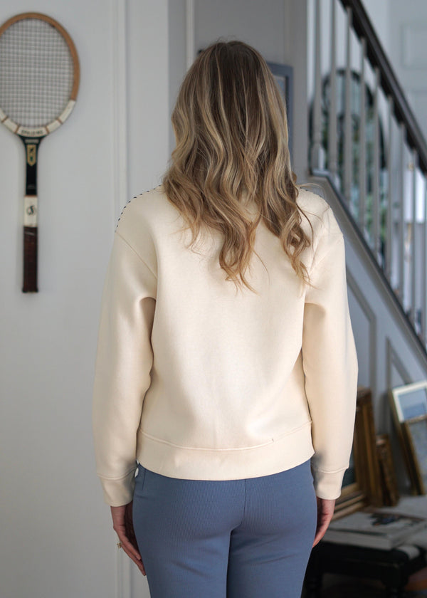  Cait Quarter Zip Contrast Stitch Sweatshirt // Moonstone 