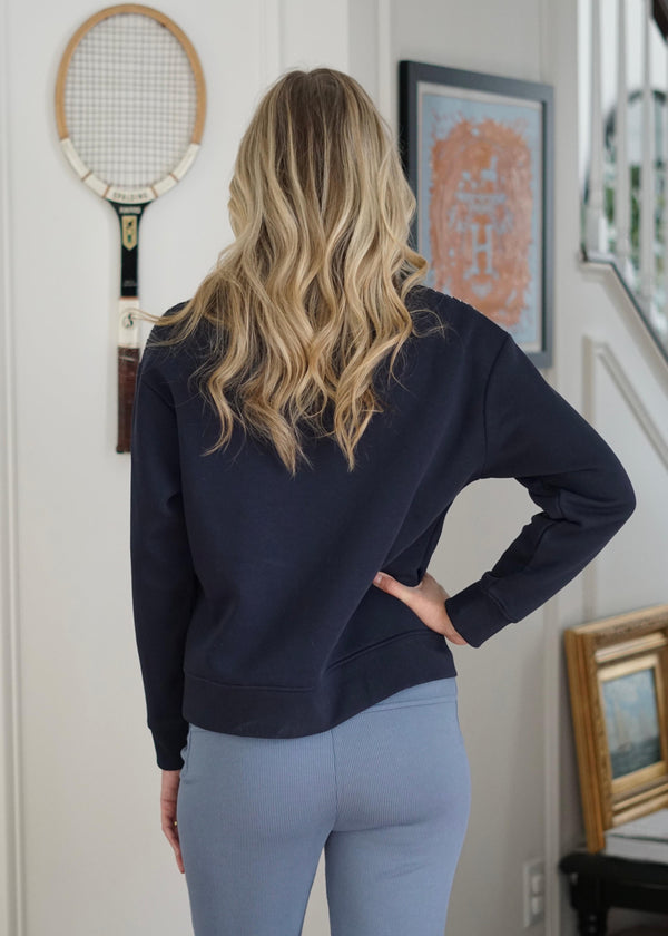  Cait Quarter Zip Contrast Stitch Sweatshirt // Navy 