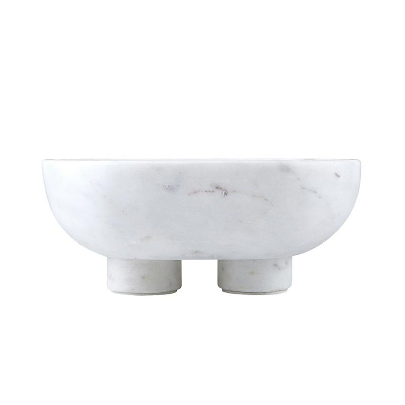 Decorative Object White Marble Footed Bowl // Large 