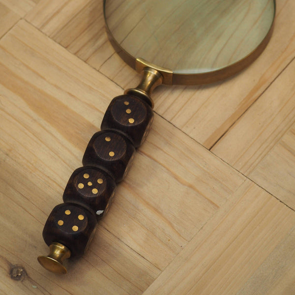 Decorative Object Wooden Dice Magnifying Glass 