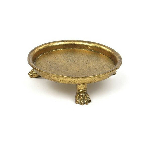 Decorative Trays Pewter Round Claw Foot Dish with Gold Leaf Large 