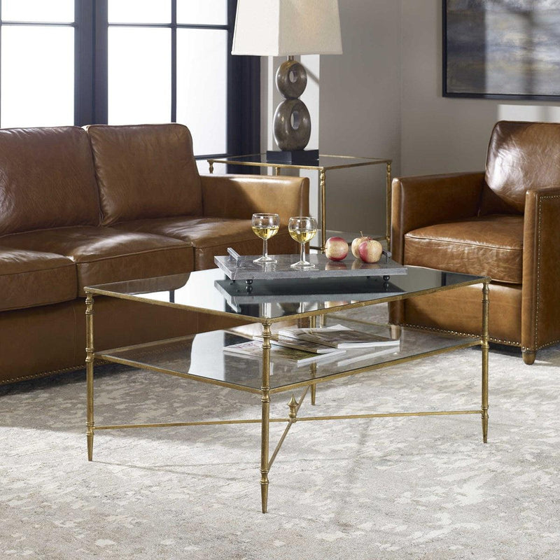 Furniture Gold Leafed Forged Iron Coffee Table 