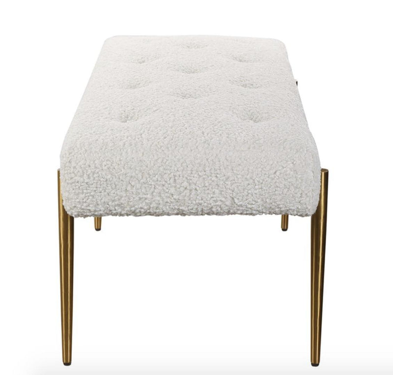 Furniture Boucle White & Gold Large Bench 50 W X 19 H X 20 D 