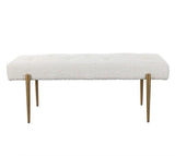 Furniture Boucle White & Gold Large Bench 50 W X 19 H X 20 D 