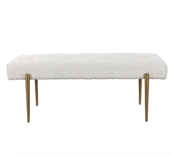 Furniture Boucle White & Gold Large Bench 50 W X 19 H X 20 D 