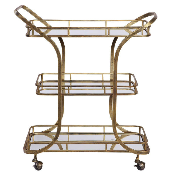 Furniture Gold Mirrored Serving Bar Cart 