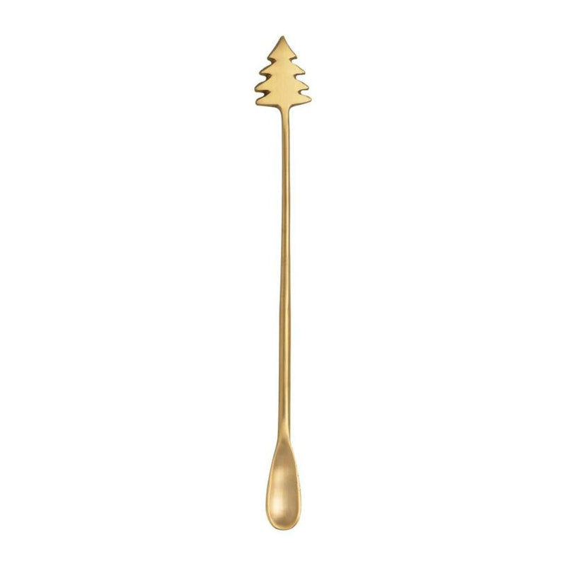 Bar & Glassware 9" Brass Cocktail Spoon with Christmas Tree Handle 