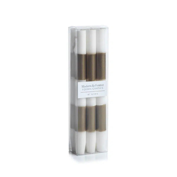 Decor Gold & White Stripe Taper Candles // Set of 6 