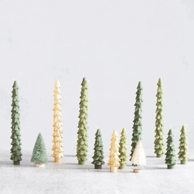 Holiday Candles Green Winter Tree Taper Candles Set 