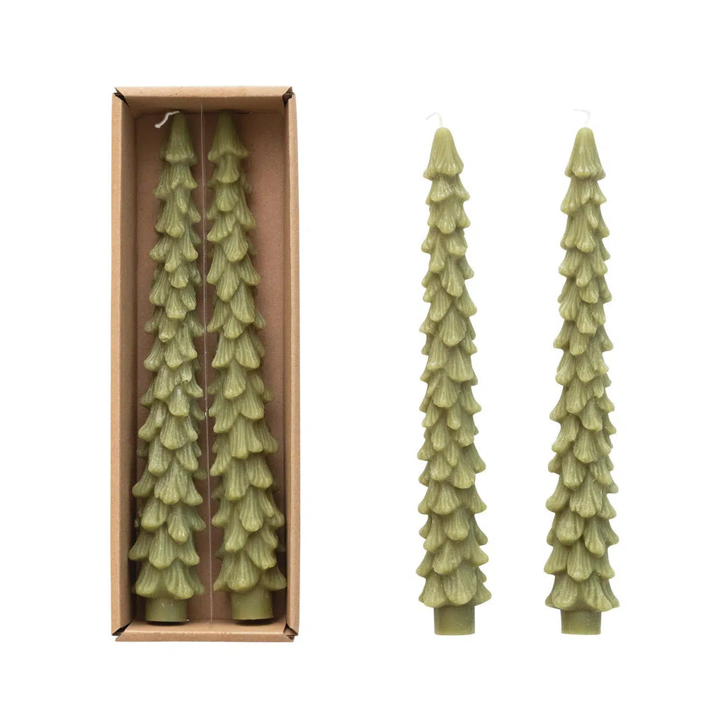 Green Winter Tree Taper Candles Set