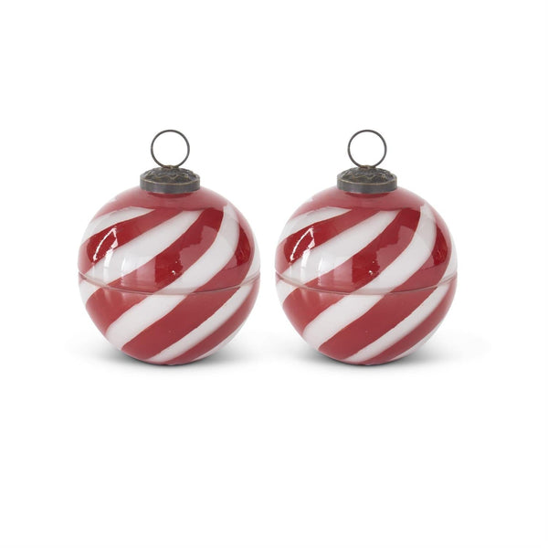  Red & White Glass Ornament Candle 