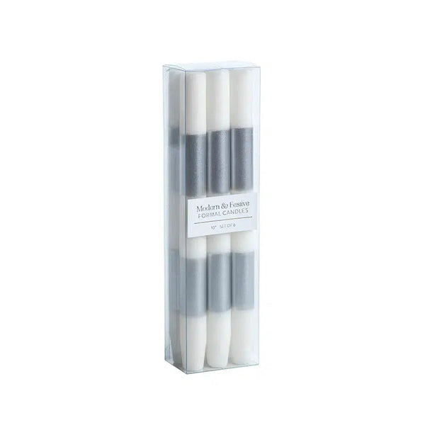 Holiday Candles Silver & White Stripe Taper Candles // Set of 6 