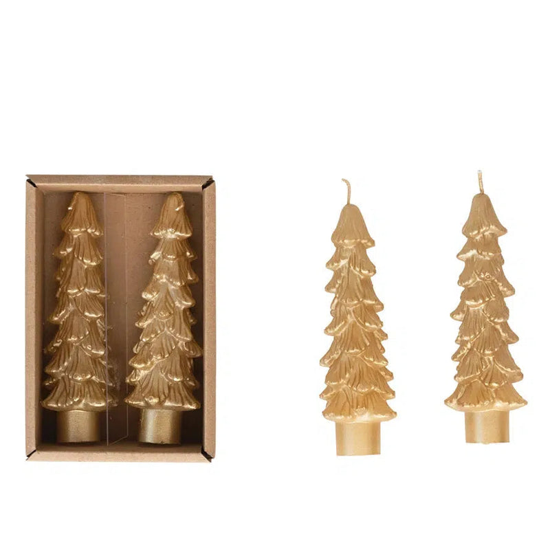 Holiday Candles Winter Tree Short Taper Candles Set // Gold 