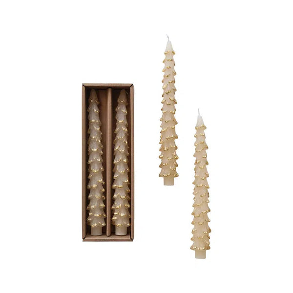 Holiday Candles Winter Tree Taper Candles Set // Ivory & Gold 