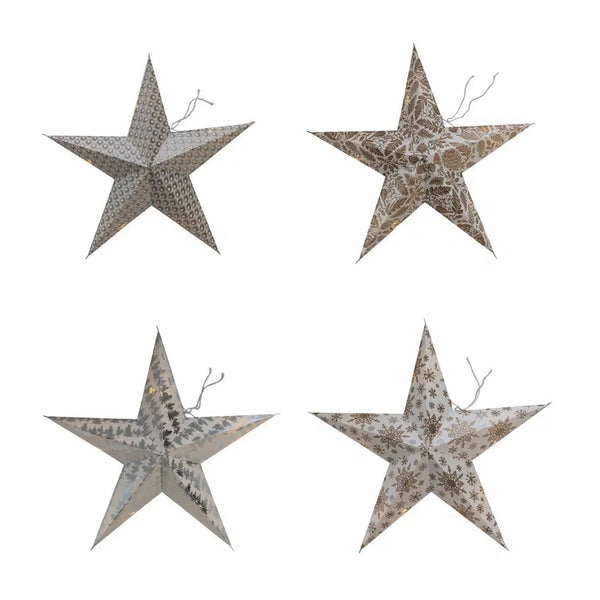  18" LED Paper Star Ornament // 4 Styles 