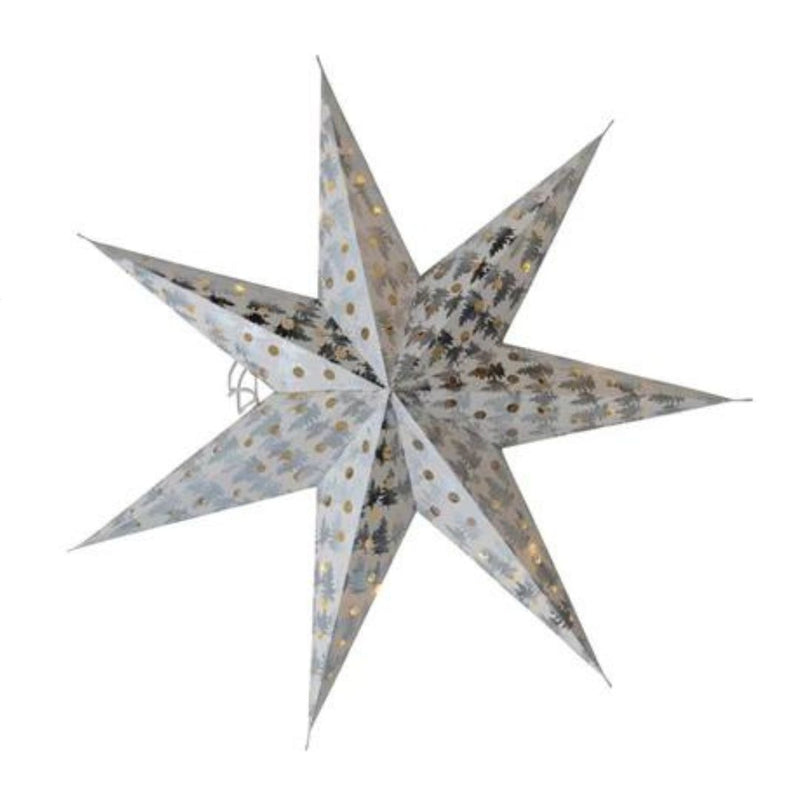  24" LED Paper Star Ornament // 4 Styles Silver Trees 
