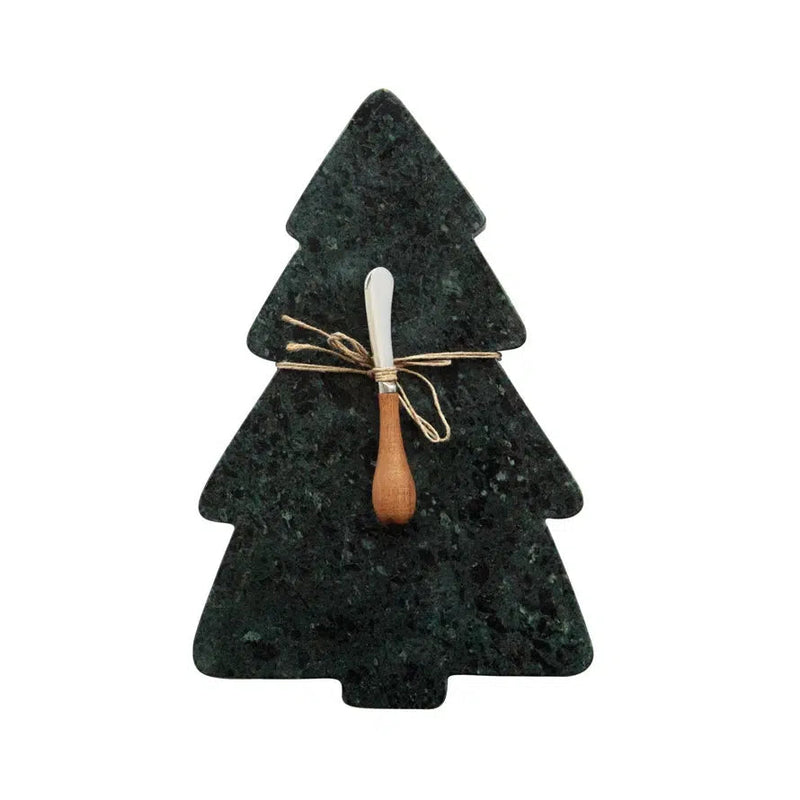 Holiday Decorative Objects Marble Tree Cheese Board with Canape Knife // Black 