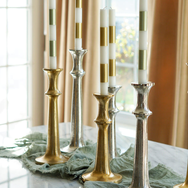  Silver Aluminum Taper Candle Holder // 3 Sizes 