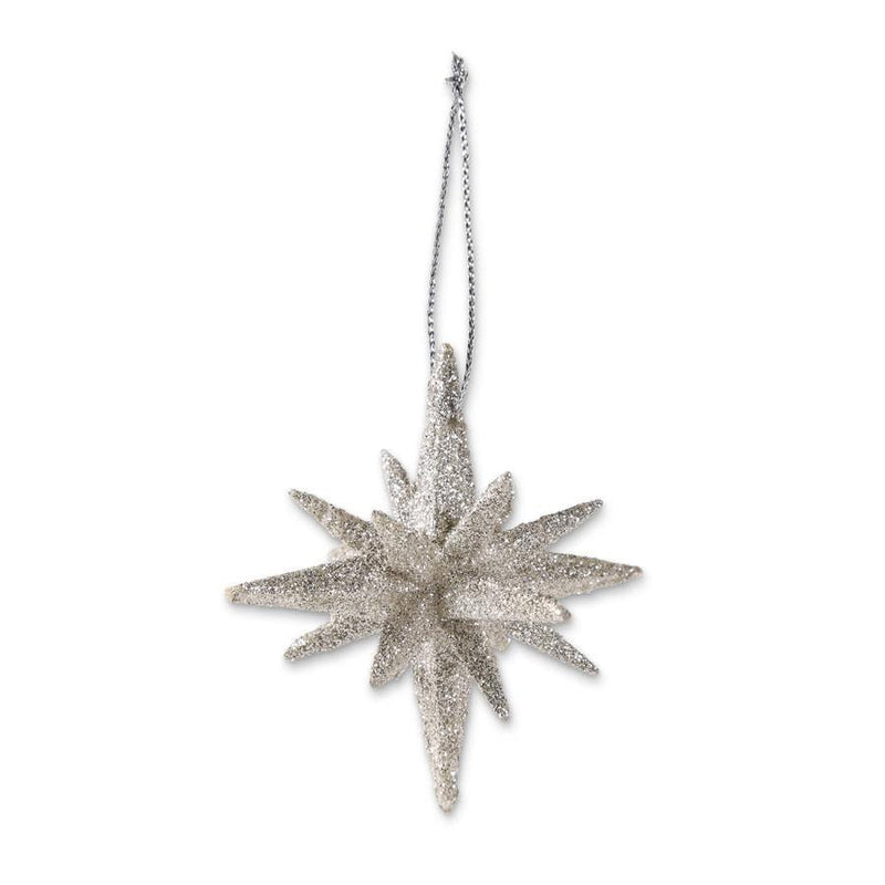 Holiday Ornaments 9 Point Silver Glitter Star Ornament 